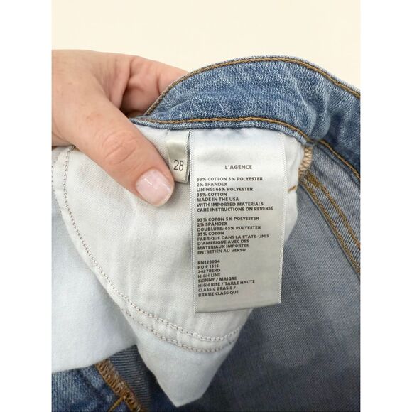 L'Agence High Line Skinny High Rise Classic Blue Denim Stretch Distressed 28 - Picture 3 of 4